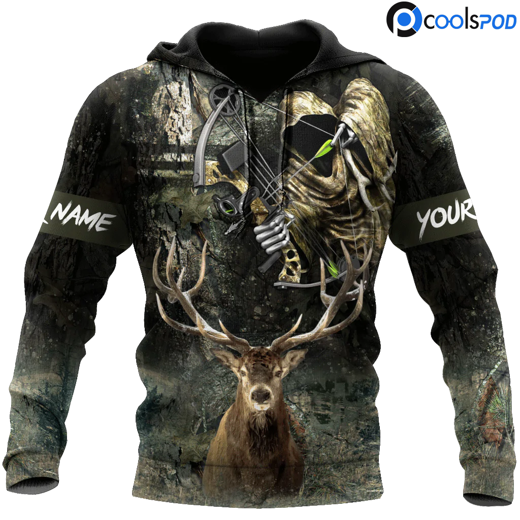 Customized Deer Hunting Bow Hoodie For Men/ 3D All Over Print Deer Hunter Outfit/ Hunter Hoodie