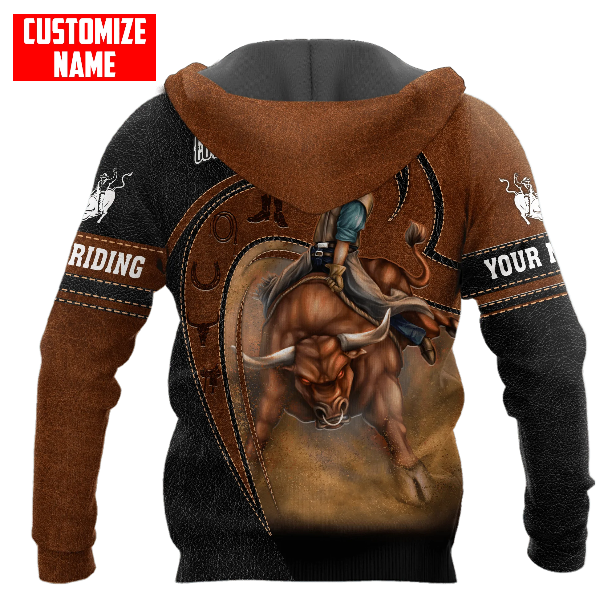Custom Cowboy Hoodie/ Bull Riding Hoodie Leather Pattern/ Present To Cowboy Son Dad/ Cowboy Gift