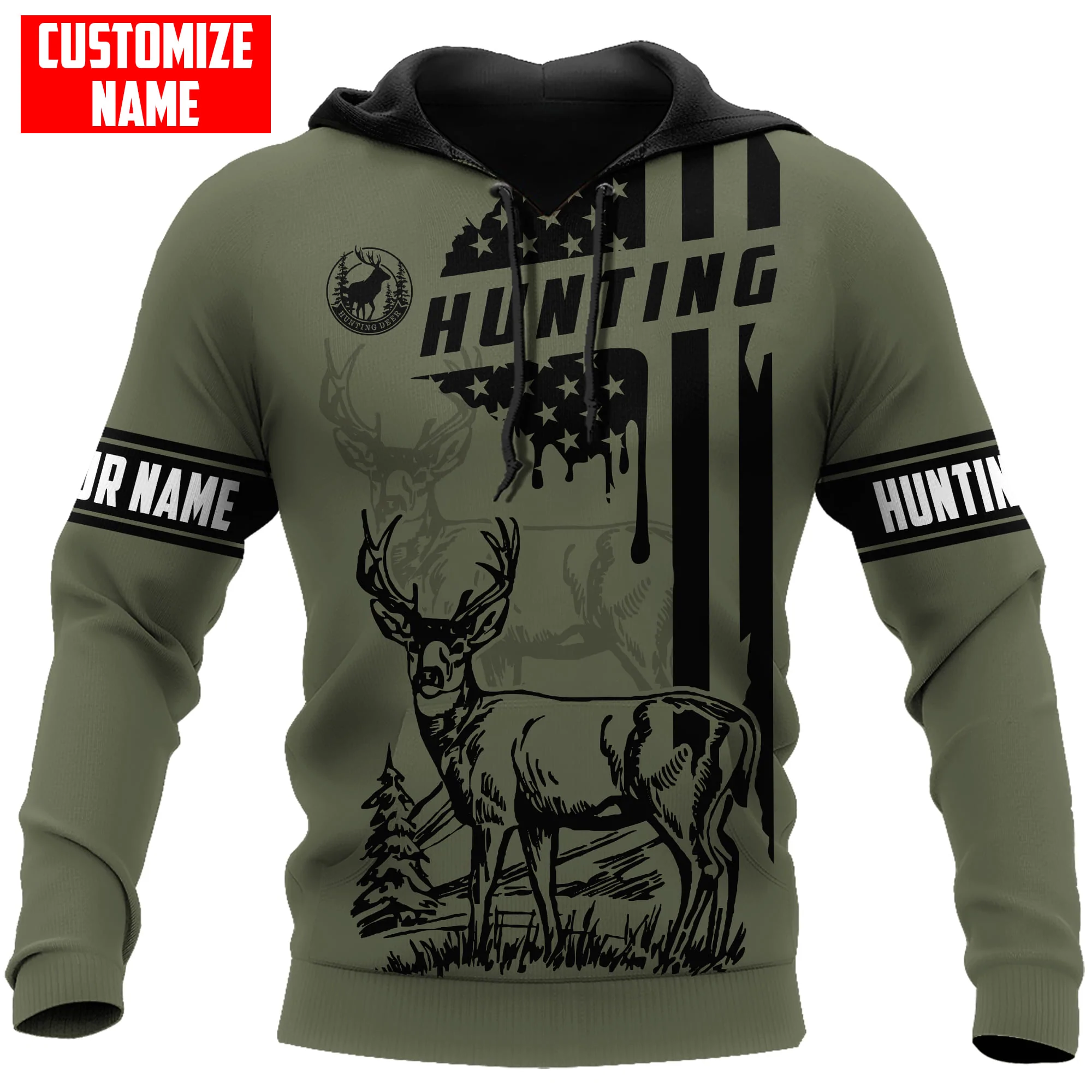 Custom Name Hunting 3D Hoodie With Usa Flag Pattern/ American Deer Hunting Hoodies
