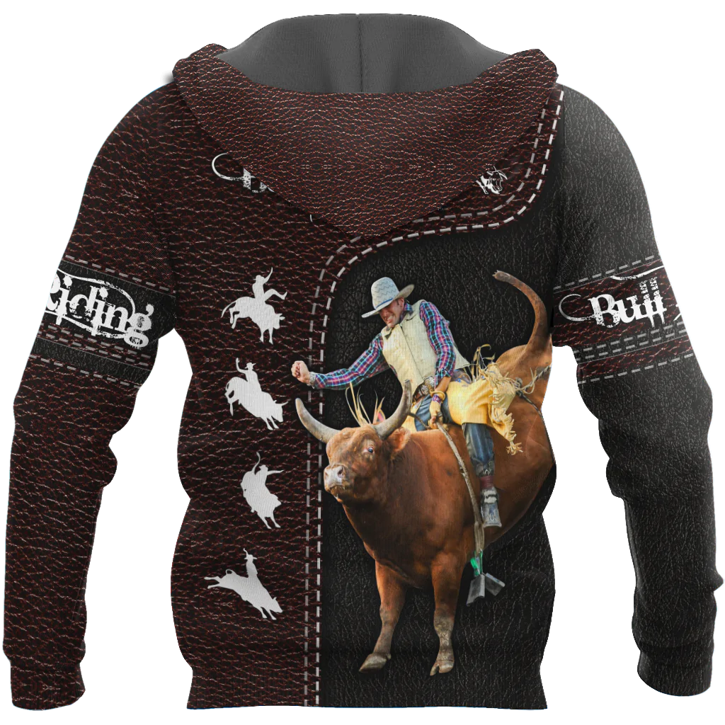 Custom Name Bull Riding Hoodie/ Cowboy Hoodie Leather Pattern/ Cowboy Hoodie