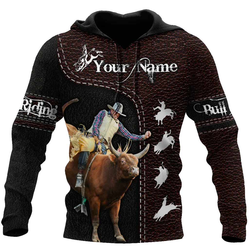 Custom Name Bull Riding Hoodie/ Cowboy Hoodie Leather Pattern/ Cowboy Hoodie