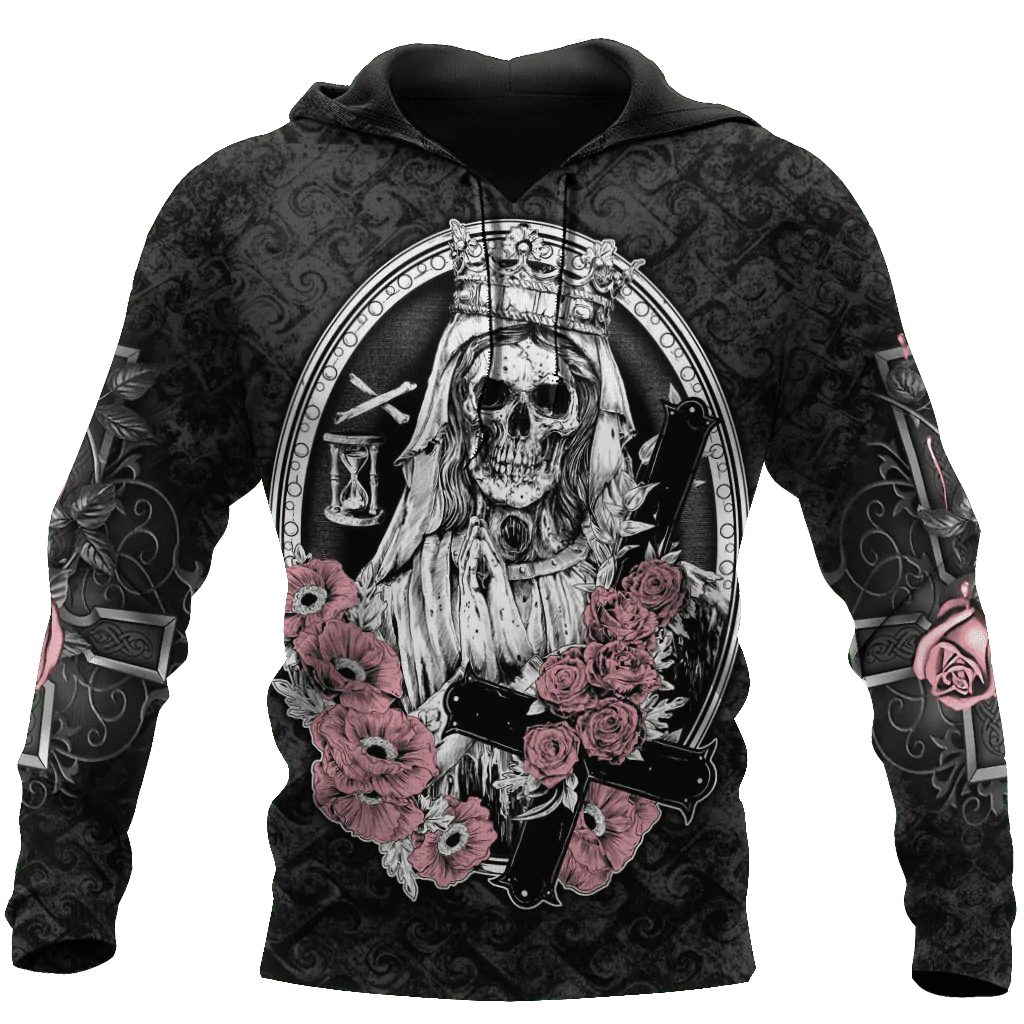 Satanic Girl Skull Goth Unisex Hoodie/ 3D Skull Flower Hoodies