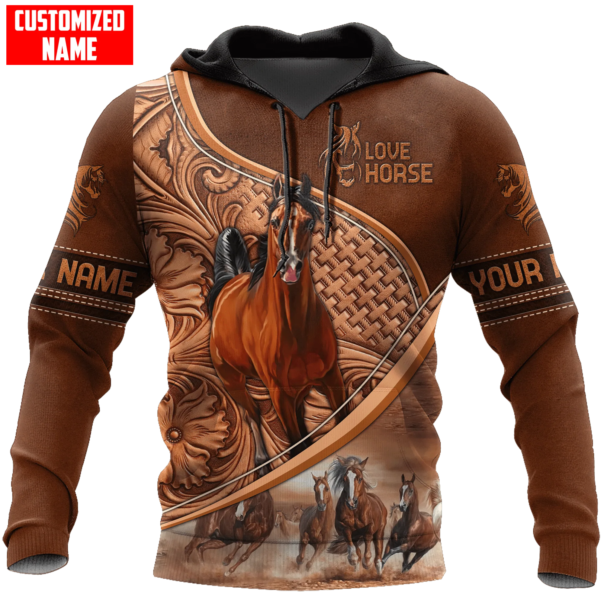 Personalized Brown Hoodie With Horse/ Sublimation Racing Horse On Hoodie For Men And Women