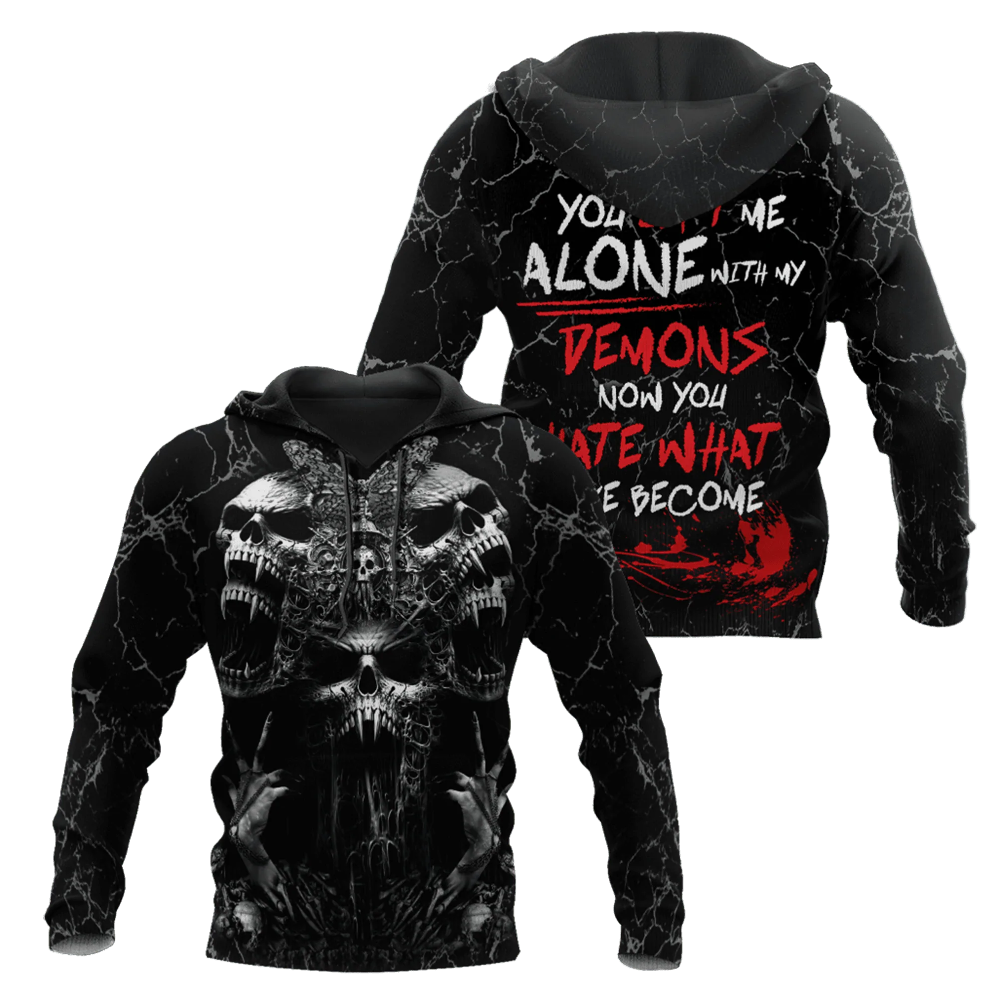 Demon Skull Unisex Hoodie For Boy Girl You Left Me Alone With My Demons Hoodie