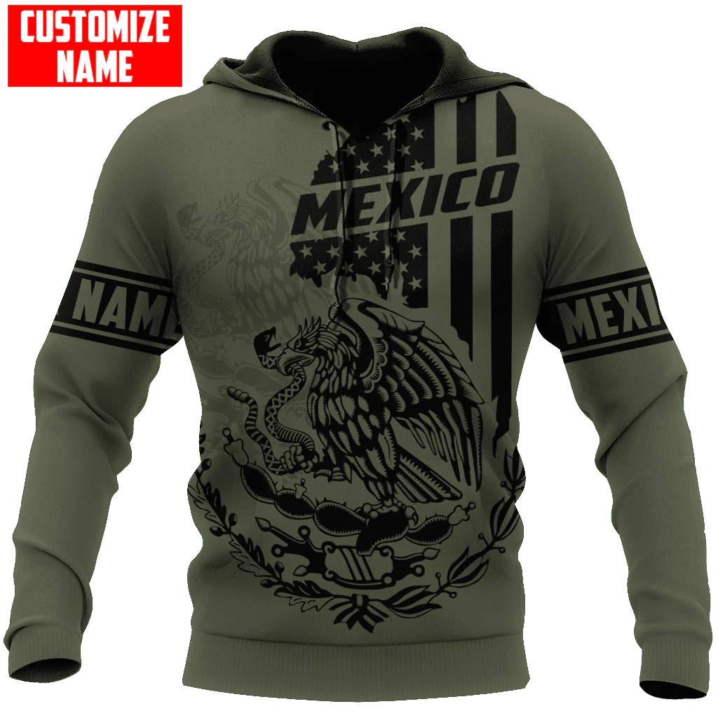 Personalized Name Mexico Unisex Hoodie/ Eagle And Snake Mexican Hoodie/ 3D Mexican Hoodies