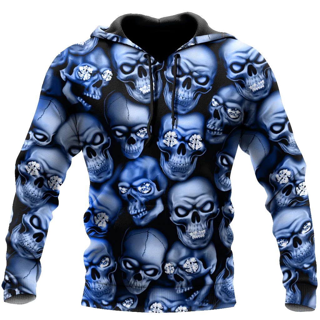 Blue Skull Unisex Hoodie For Men And Women/ Coolspod Skull Hoodie Gift/ Halloween Gifts For Him Her