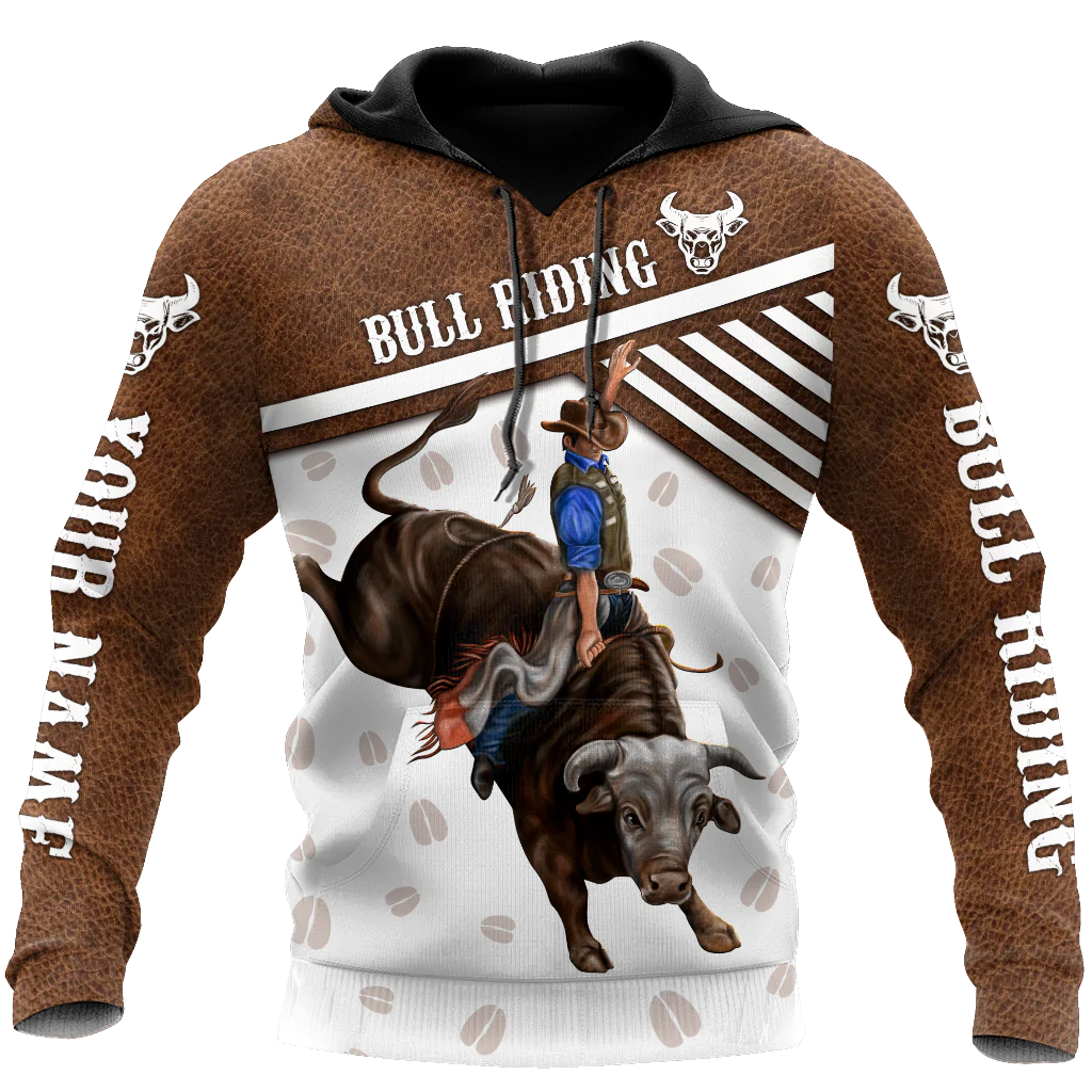 Personalized Name Bull Riding Unisex Hoodie Metal Pattern Rodeo Hoodies 3D Full Print