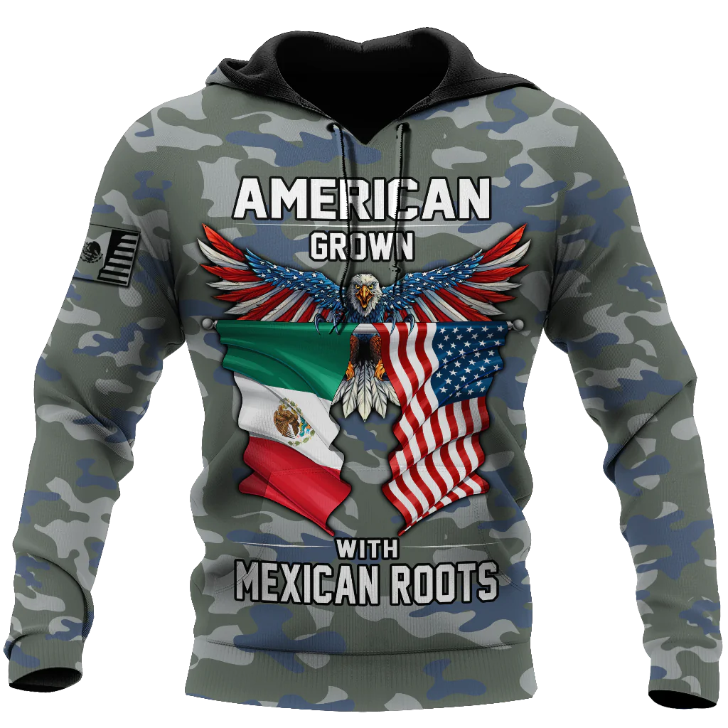 Personalized American Grown With Mexican Roots Hoodie/ American Mexico Hoodie 3D Full Print