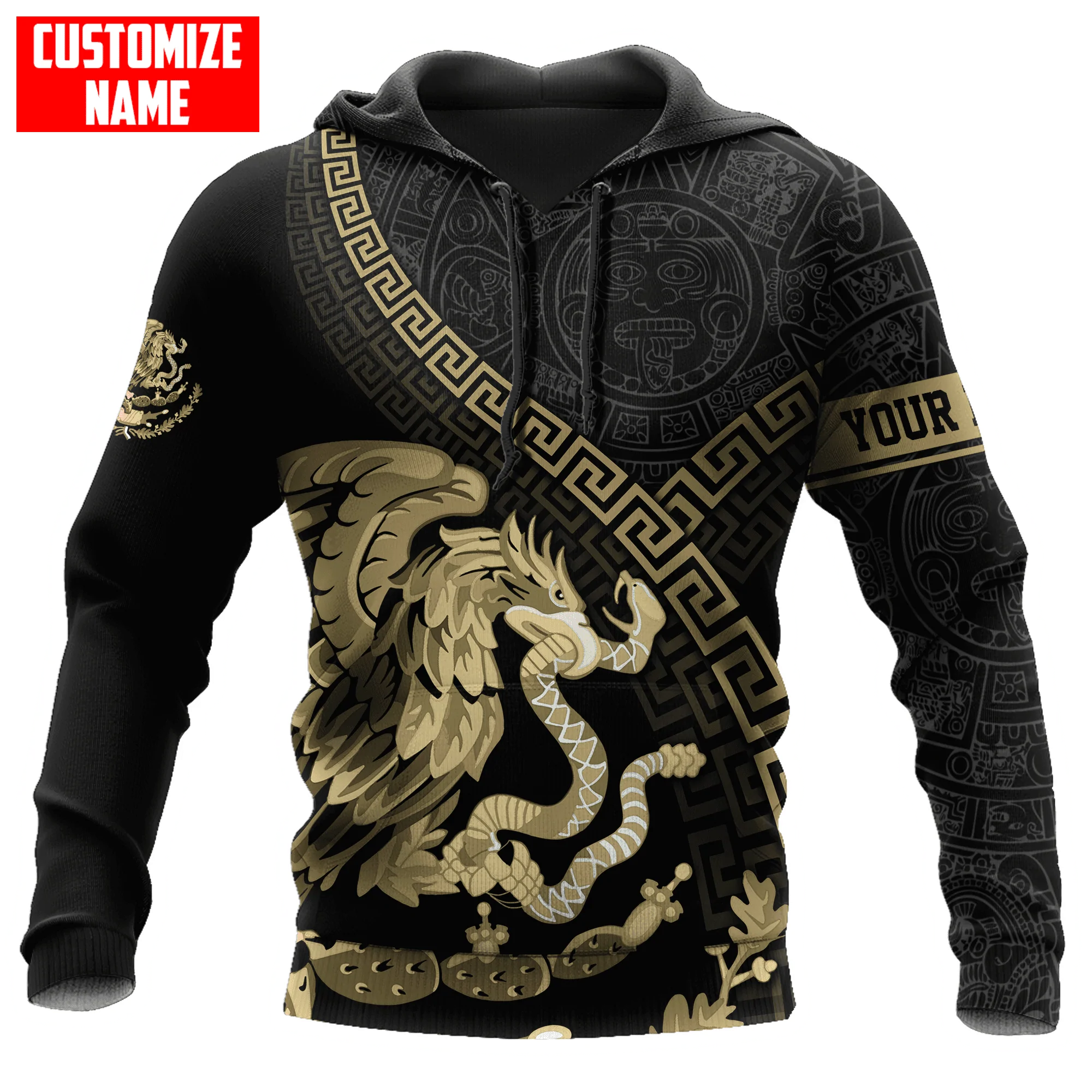 Personalized Mexico Aztec Gold Hoodie/ Mexican Aztec Hoodie 3D For Men And Women/ Aztec Hoodie
