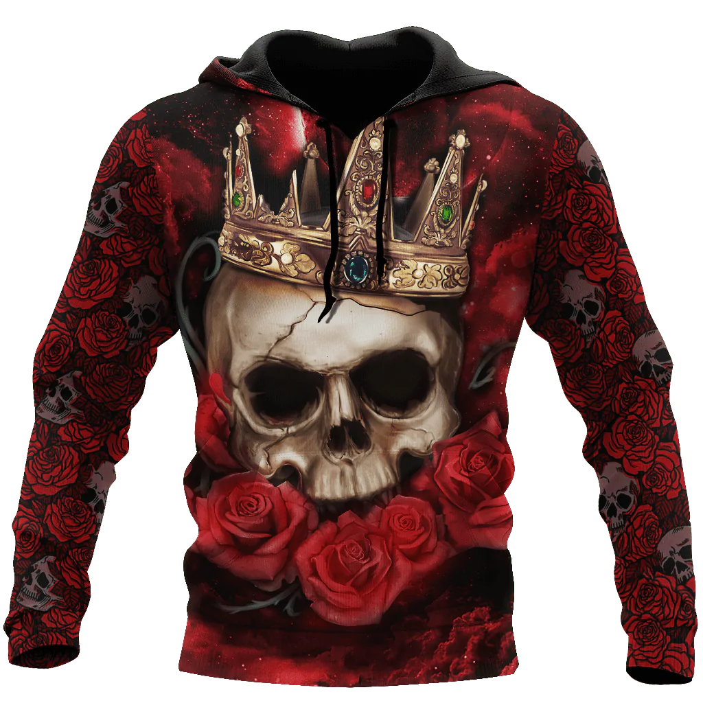 The King Skull And Roses 3D All Over Printed Unisex Hoodie Skull With Rose Hoodies
