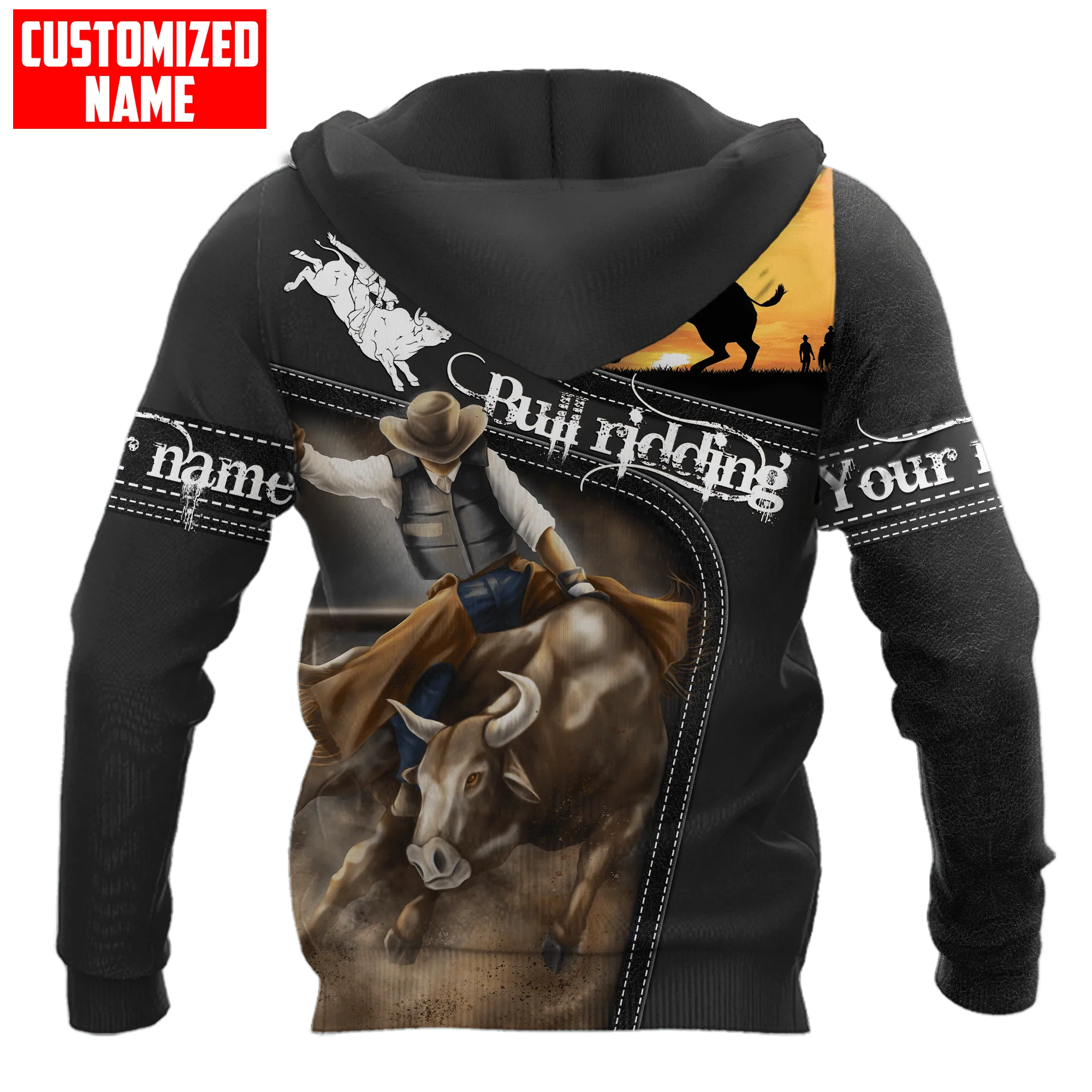 Custom Black Bull Riding Hoodie For Men And Women/ Love Bull Riding Gift