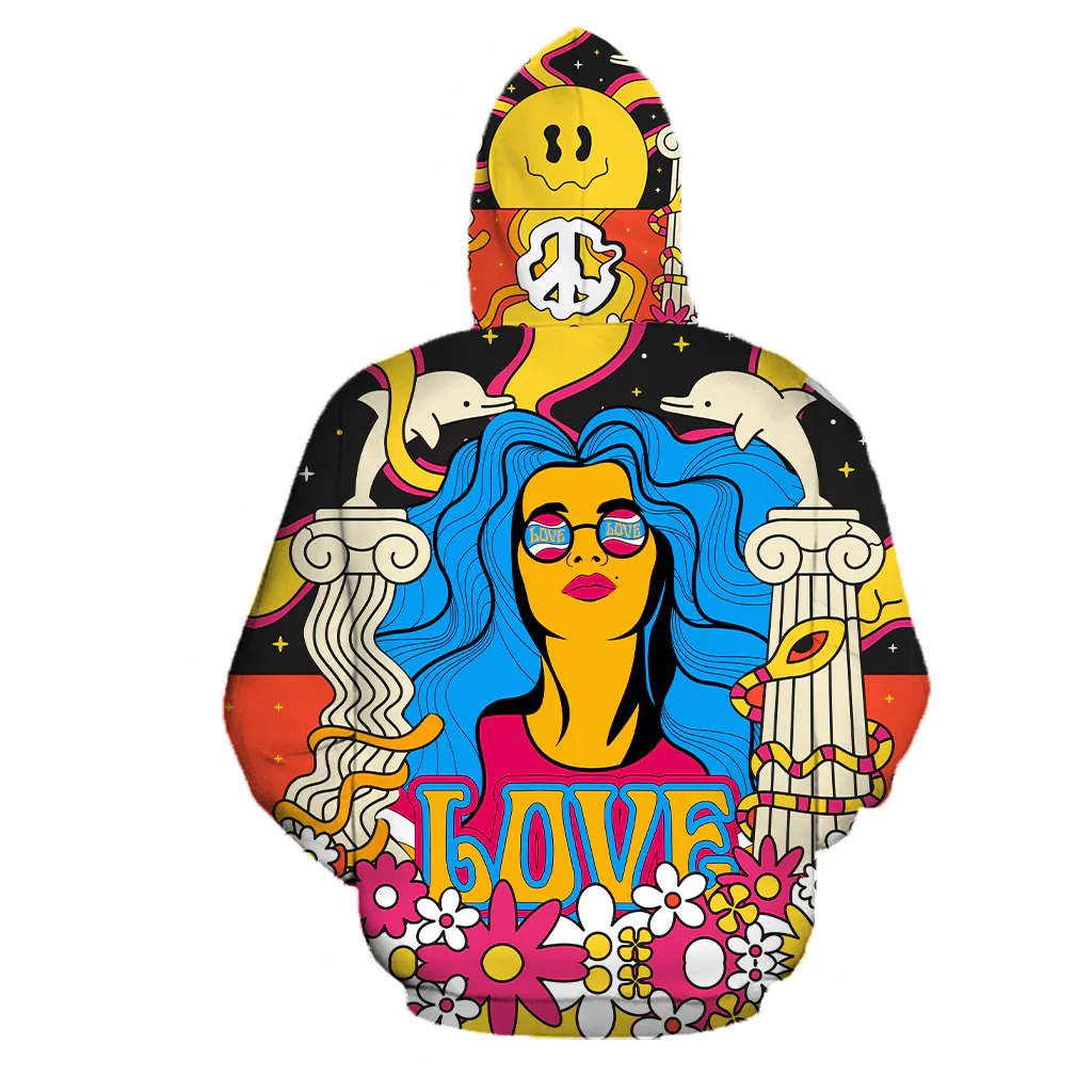 Love Hippie Girl 3D All Over Printed Unisex Hoodie/ Hippie Clothing