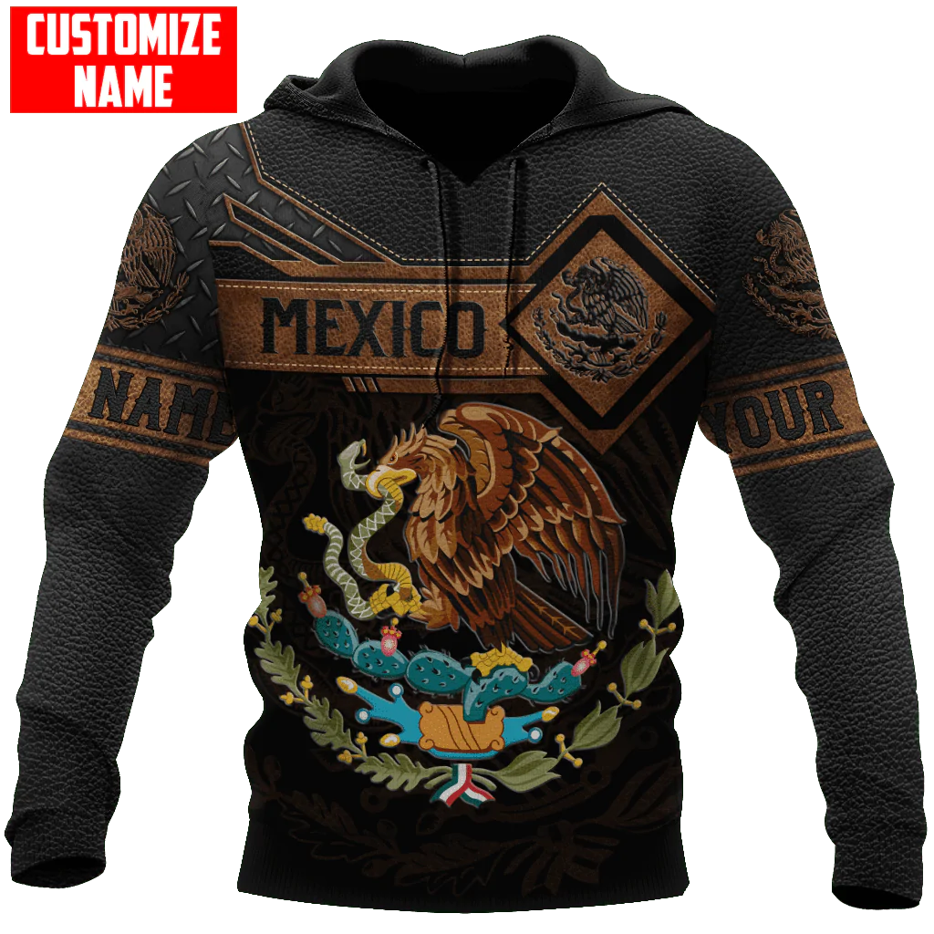 Custom Name Mexico Hoodie Leather Pattern Snake Eagle Mexican Hoodies