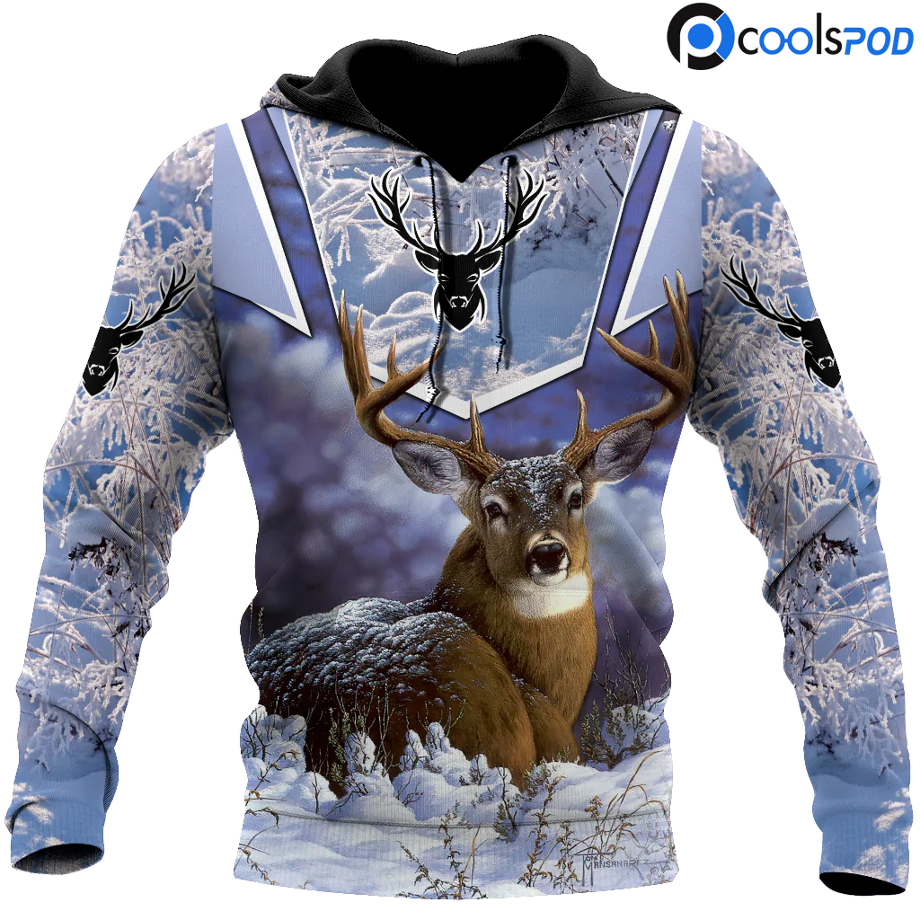 Love Deer Winter Hoodie/ 3D All Over Print Deer On Hoodie For Men/ Hunting Lover Gift