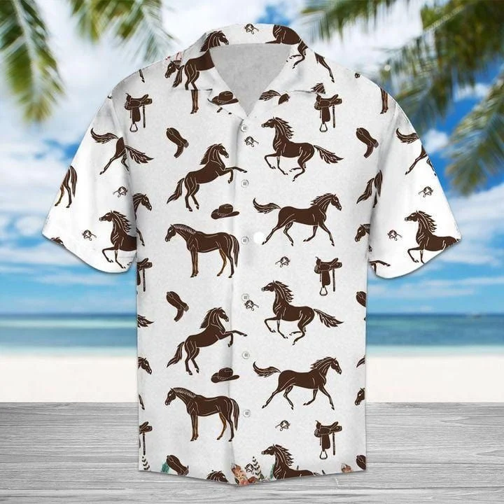 Amazing Brown Horses And Cowboy Hawaiian Aloha Shirts/ Summer gift for Men and women