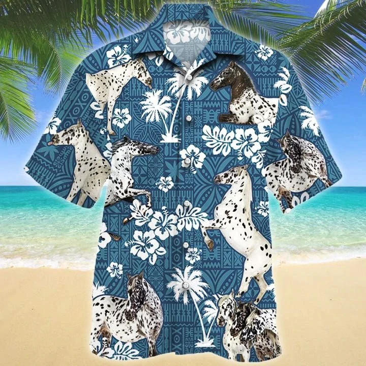 Appaloosa Horse Blue Tribal Pattern Hawaiian Shirt/ Horse Hawaiian shirts for men/ Women