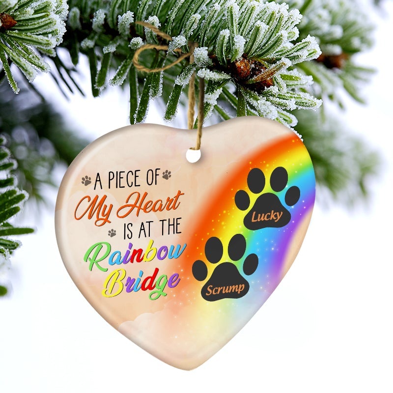 A Piece Of My Heart Is At The Rainbow Bridge Car Hanging Ornament Dog Memorial Heart Ornament