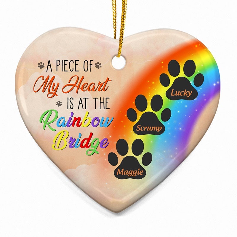 A Piece Of My Heart Is At The Rainbow Bridge Car Hanging Ornament Dog Memorial Heart Ornament