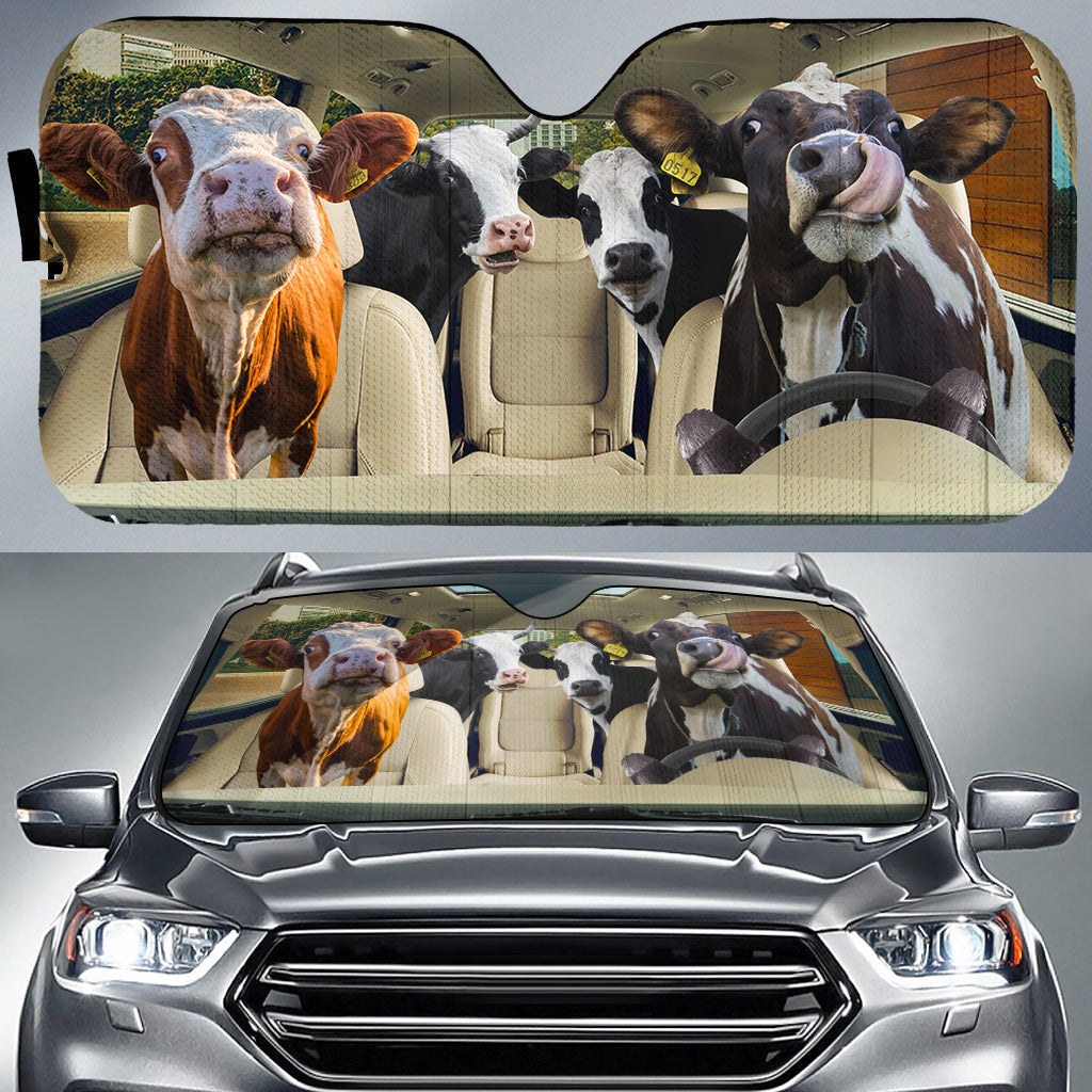 Holstein Cattle Driving Car Sun Shade/ Cool Farm Animal Auto Sunshade Windshield