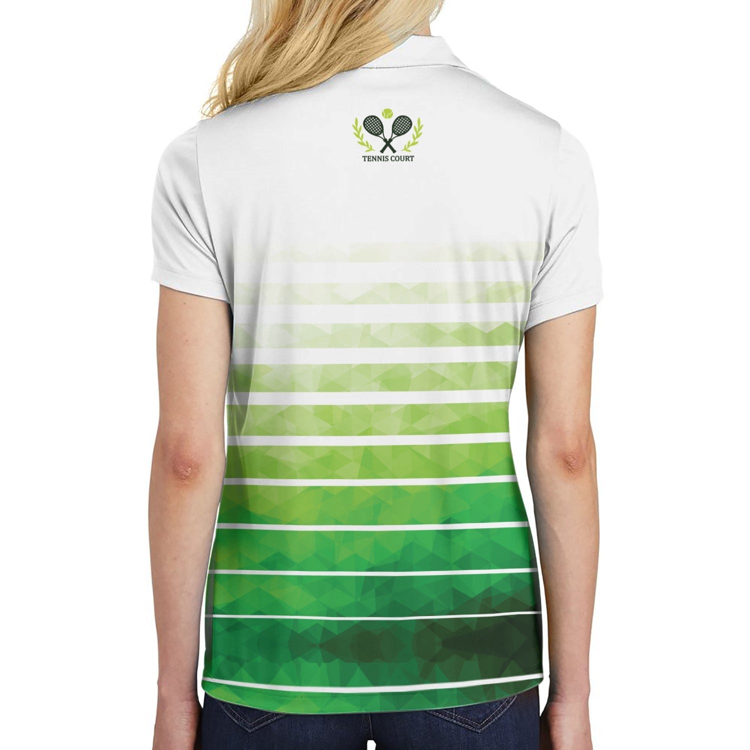 Abstract Green Geometric Tennis Short Sleeve Women Polo Shirt Coolspod