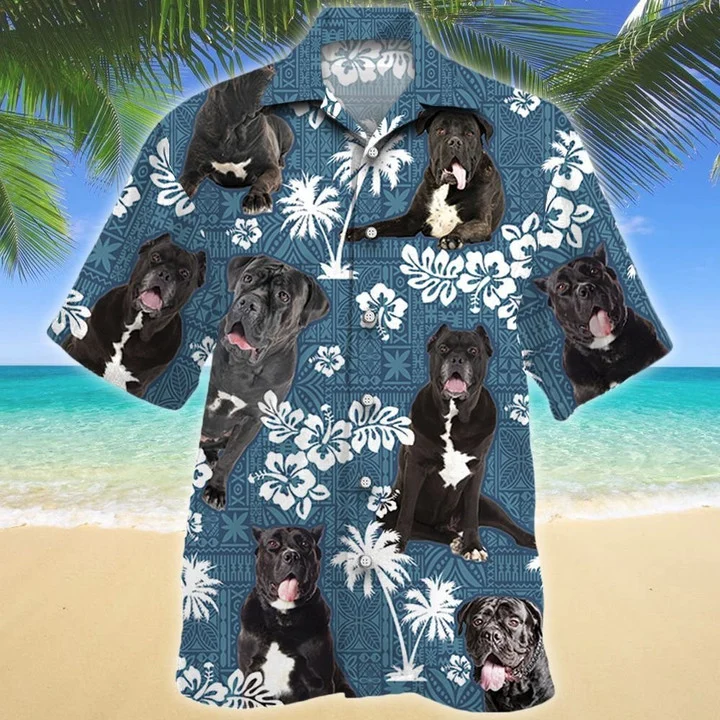Adorable Pet Cane Corso Dog Blue Tribal Hawaiian Shirt/ Short Sleeve Hawaiian Aloha Shirt for men and women