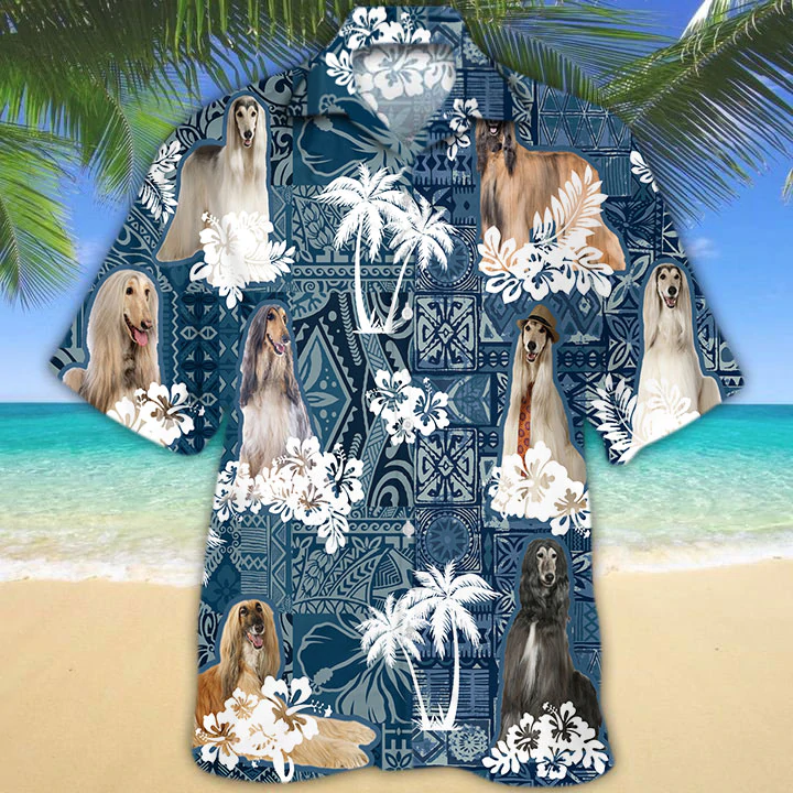 Afghan Hound Hawaiian Shirt/ Dog Hawaiian Shirt Men/ Short Sleeve Hawaiian Aloha Shirt