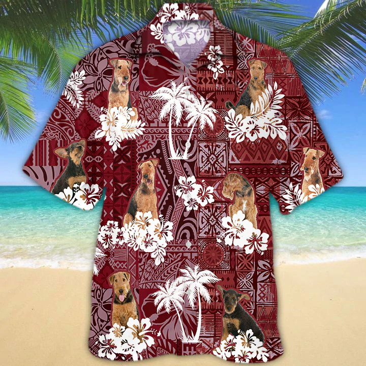 Airedale Terrier Hawaiian Shirt/ Tropical Shirts/ Gift For Him/ Funny Hawaiian Shirts