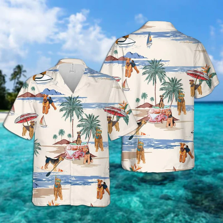 Airedale Terrier Summer Beach Hawaiian Shirt/ Hawaiian Shirts for Men/ Hawaiian Shirts for Men/ Aloha Beach Shirt