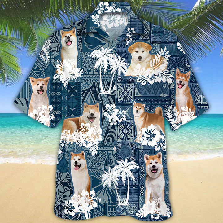 Akita Hawaiian Shirt/ Dog Hawaiian Shirt Men/ Short Sleeve Hawaiian Aloha Shirt