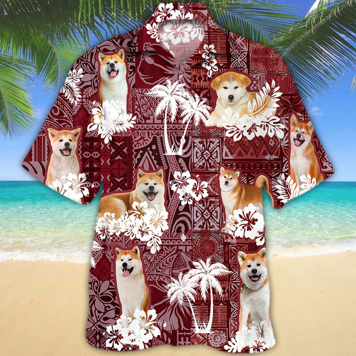 Akita Red Hawaiian Shirt/ Tropical Shirts/ Gift For Him/ Funny Hawaiian Shirts