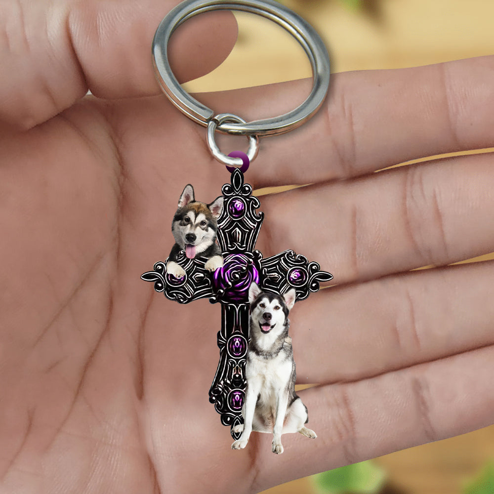 Alaskan Malamute Pray For God Acrylic Keychain Dog Keychain Coolspod