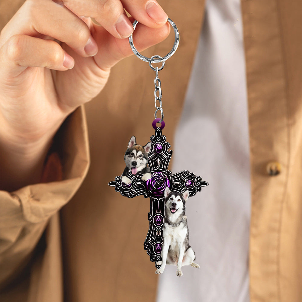 Alaskan Malamute Pray For God Acrylic Keychain Dog Keychain Coolspod