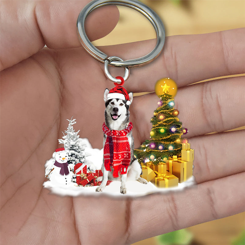 Alaskan Malamute Early Merry Christmas Acrylic Keychain Dog Keychain