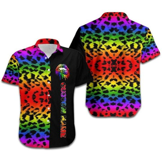 Personalized Aloha Rainbow Cheetah Lgbt Hawaiian Shirt/ Custom Name Gaymer Hawaiian Shirt For Pride Month