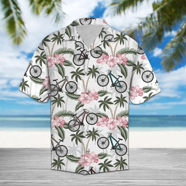 Aloha Pink Flower And Bike Gift For Biking Lovers Hawaiian Shirt/ Summer aloha hawaii shirt for Men women