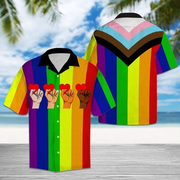 Rainbow Color Lgbt Hawaiian Shirt/ Pride Ally Hawaiian Shirts/ Transgender Pride Clothing/ Trans Hawaiian Shirt