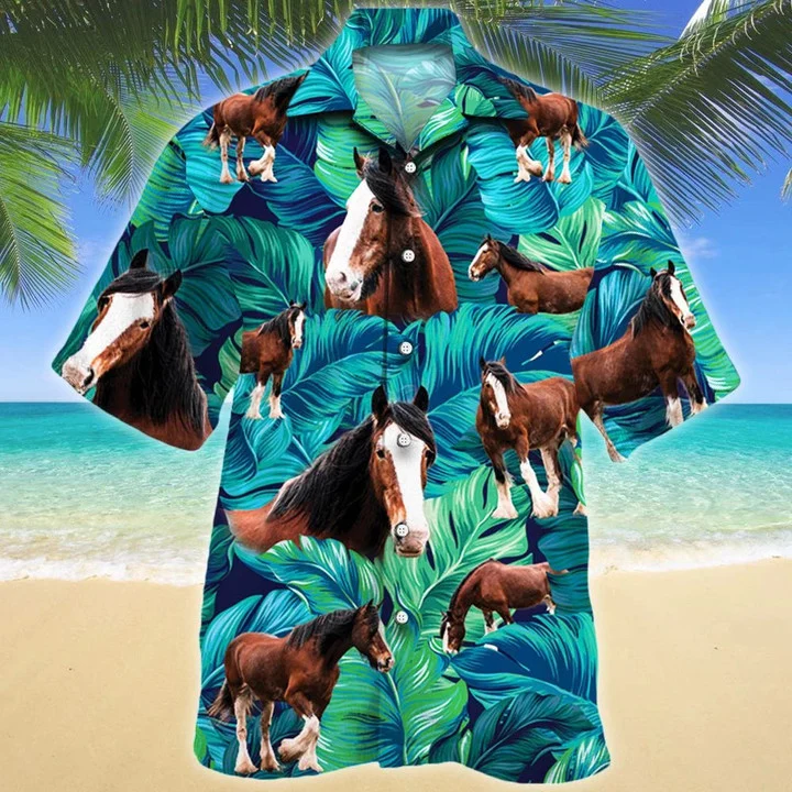 Amazing Gift For Clydesdale Horse Lovers Summer Beach Palm Tree Hawaiian Shirt