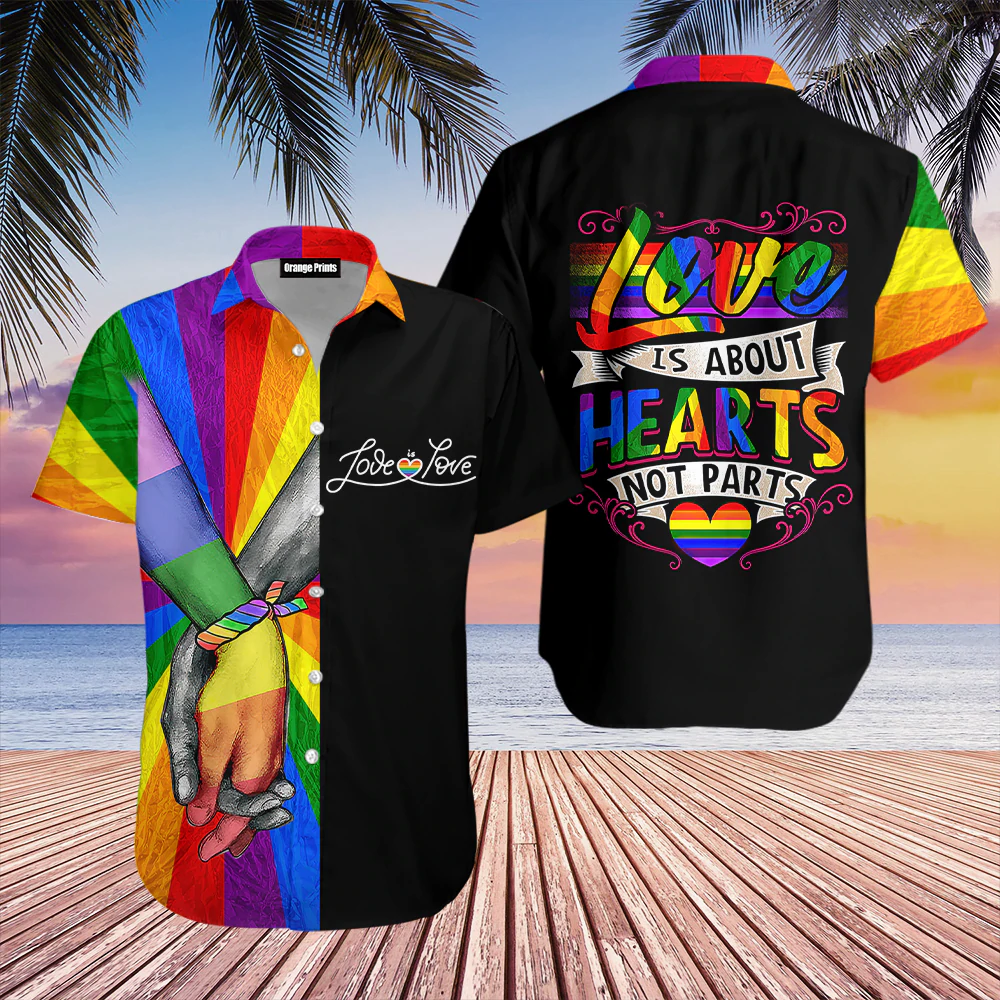 Amazing LGBT Love Is About Hearts Not Parts Hawaiian Shirt/ LGBT shirt/ Lesbian shirt/ gay shirt