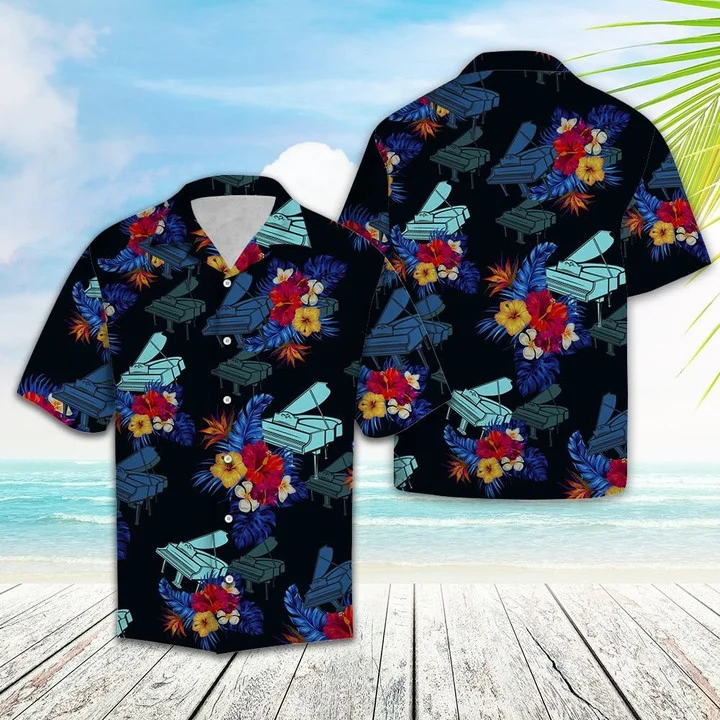 Amazing Piano With Hibiscus Design Hawaiian Shirt