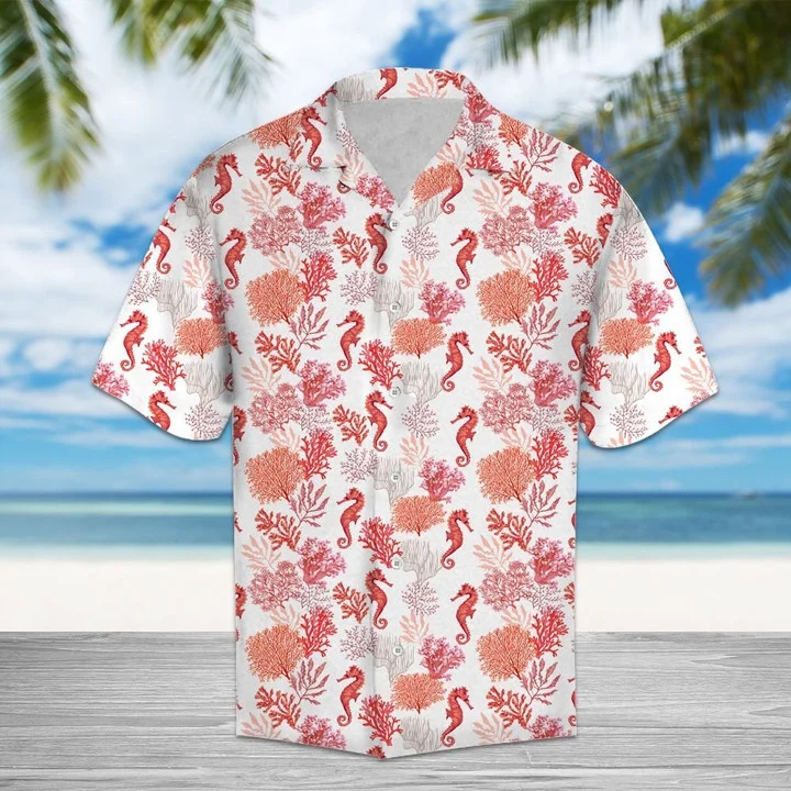 Amazing Seahorse Watercolor Pink Hawaiian Shirt/ Short Sleeve Hawaiian Aloha Shirt for men and women