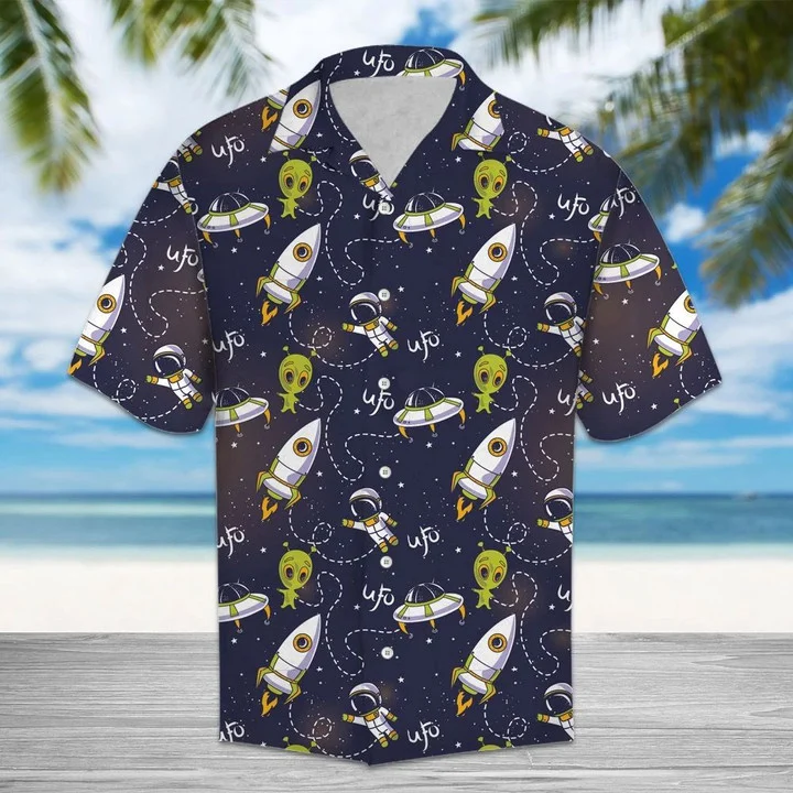 Amazing Ufo And Alien On Space Design Themed Hawaiian Shirt/ Summer hawaii shirt for Men women