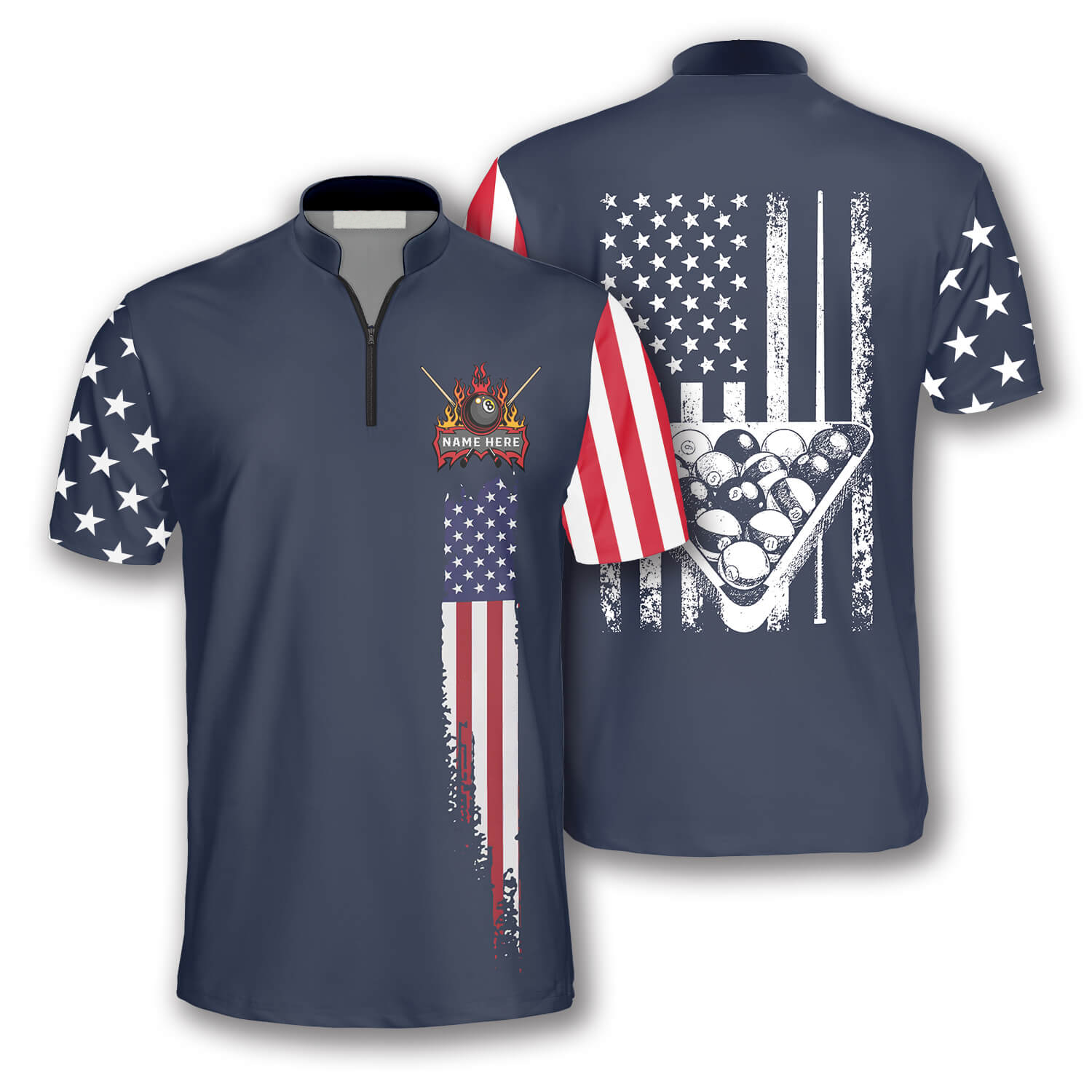 American Flag Navy Custom Billiard Jerseys for Men/ Best Gift for Billiard Lover/ Flag USA Billiard Shirt