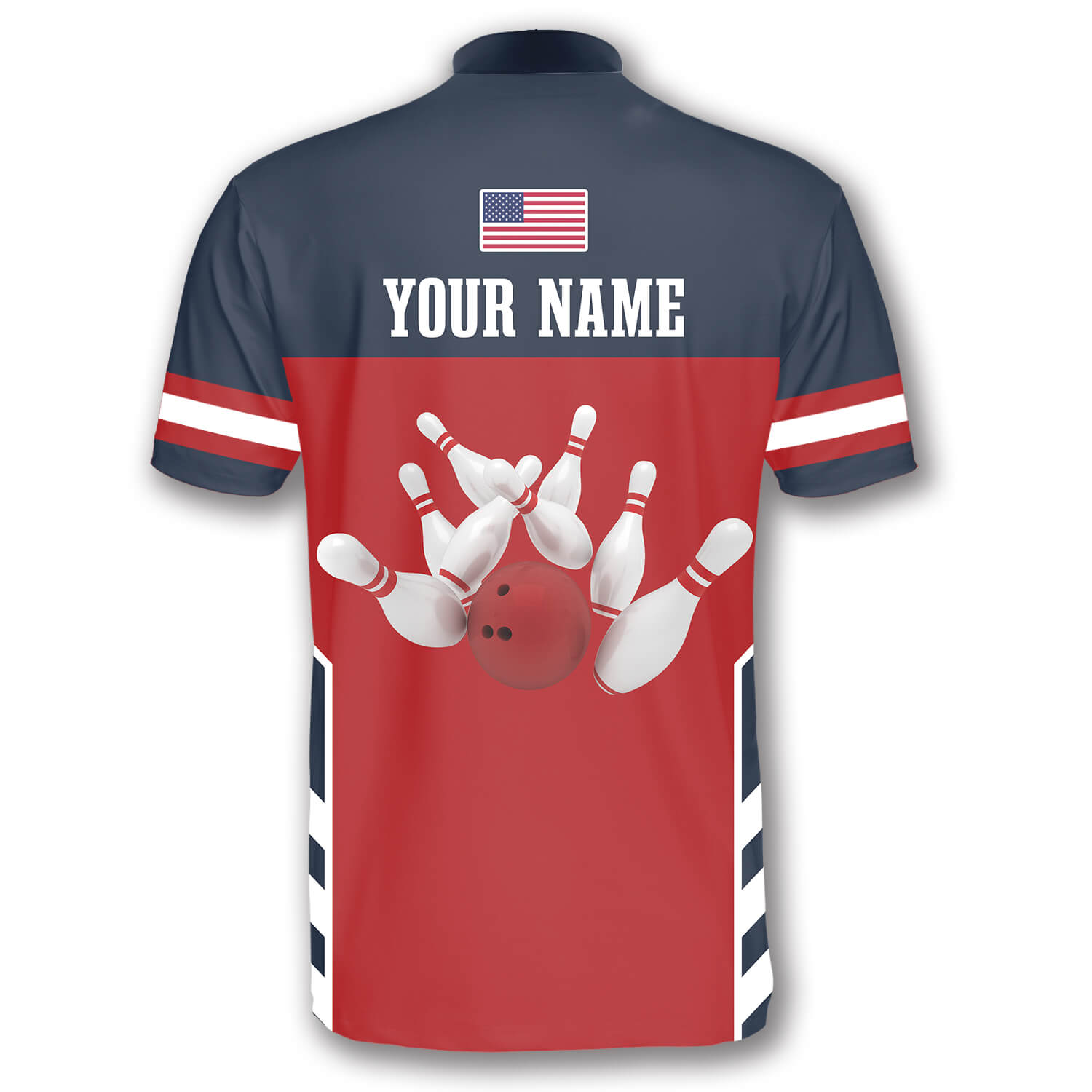 American Flag Red Navy Custom Bowling Jerseys for Men/ Personalized Bowling Jersey Shirt/ Flag Shirt