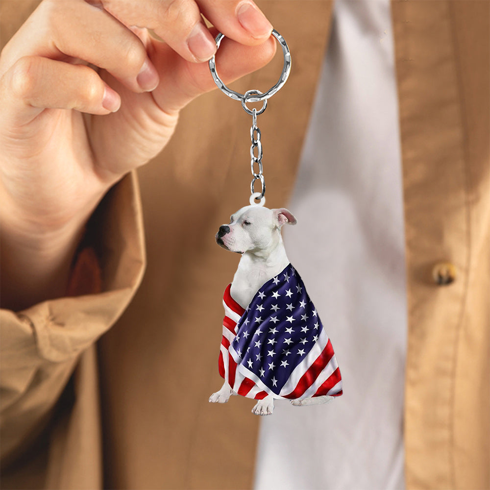 American Bulldog American Patriot Flag Acrylic Keychain