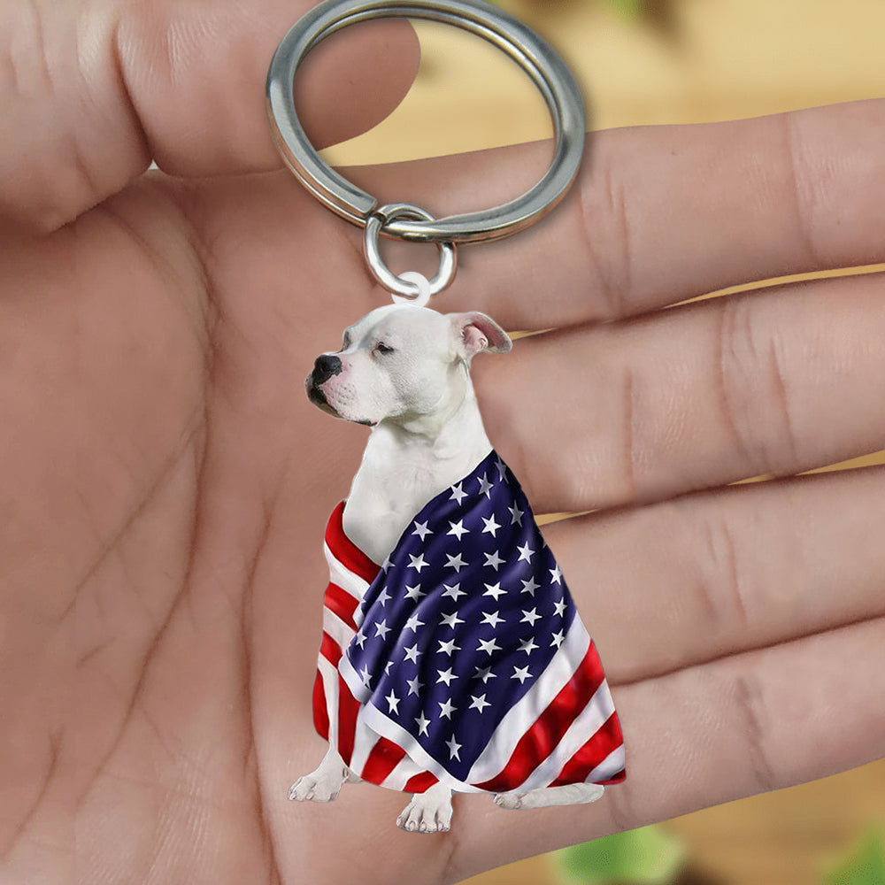 American Bulldog American Patriot Flag Acrylic Keychain
