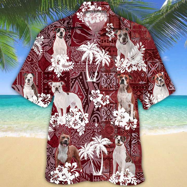 American Bulldog Hawaiian Shirt/ Tropical Shirts/ Gift For Him/ Funny Hawaiian Shirts