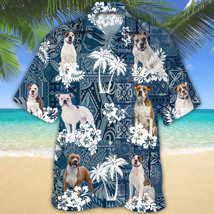 American Bulldog Hawaiian Shirt/ Dog Hawaiian Shirt Men/ Short Sleeve Hawaiian Aloha Shirt