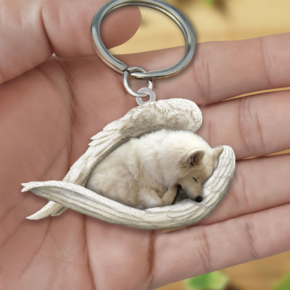 American Eskimo Sleeping Angel Acrylic Keychain Dog Sleeping keychain