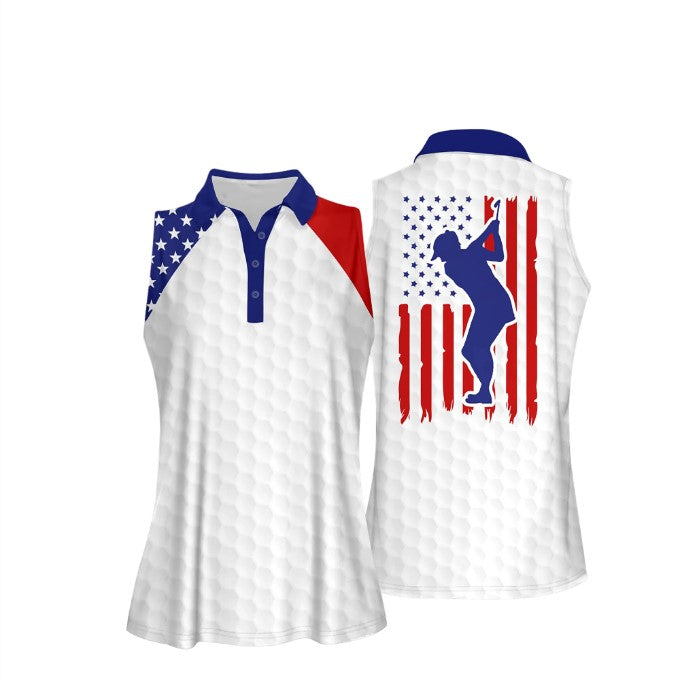 American Flag Golf Flag Addicted Women Short Sleeve Polo Shirt/ Sleeveless Polo Shirt/ Golf shirt/ Gift for golf lover