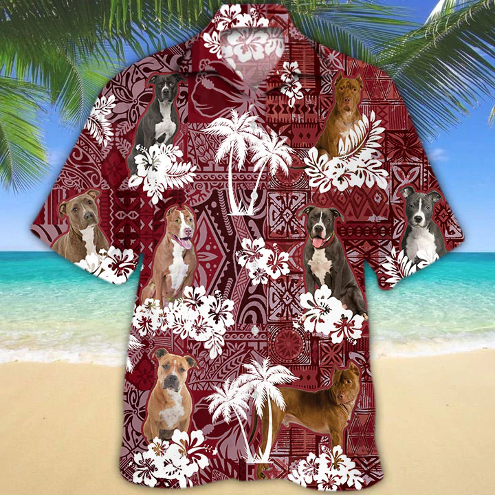 American Pit Bull Red Hawaiian Shirt/ Hawaiian shirt For men/ Women/  Aloha Shirt For Summer